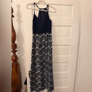 J. Crew Factory Navy and White Chevron Maxi Dress